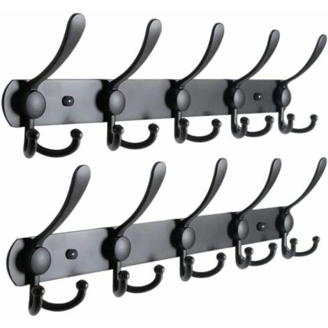 Appendiabiti da parete, Appendiabiti da parete in acciaio inox, Appendiabiti da parete, 15 ganci, nero - nero 2 pezzi.