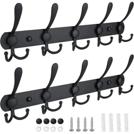Appendiabiti da parete, cinque robusti ganci, struttura interamente in metallo per giacche, cappotti, cappelli nell'ingresso del guardaroba (nero opaco, confezione da 2)