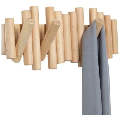Appendiabiti da parete con 5 ganci, in legno naturale, 37,1 x 16,5 x 4,4 cm