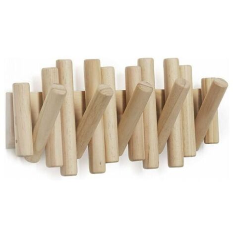 Appendiabiti da parete con 5 ganci, in legno naturale, 37,1 x 16,5 x 4,4 cm