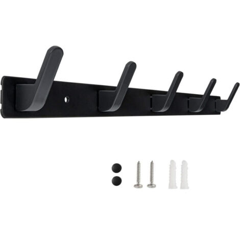 Appendiabiti da parete con 5 ganci, viti incluse, per ingresso, camera da letto, bagno, cucina (nero)