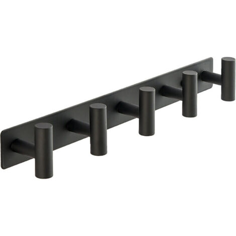 Appendiabiti da parete con 5 pratici ganci, realizzato in acciaio inox, robusto e durevole, di colore nero, ideale per appendere asciugamani e vestiti.