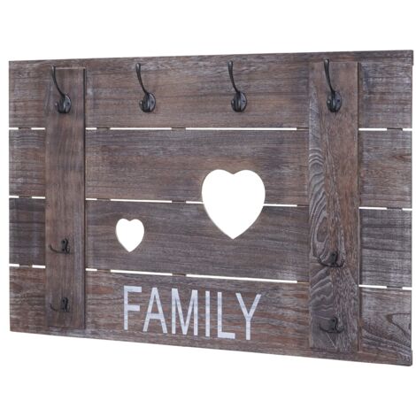Appendiabiti da parete Family pannello a muro stile vintage con 8 ganci 60x90cm in legno marrone 040001005