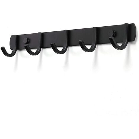 Appendiabiti da parete, grucce di design in acciaio inossidabile, grucce solide per bagno, per camera da letto, ufficio, nero (5 ganci)