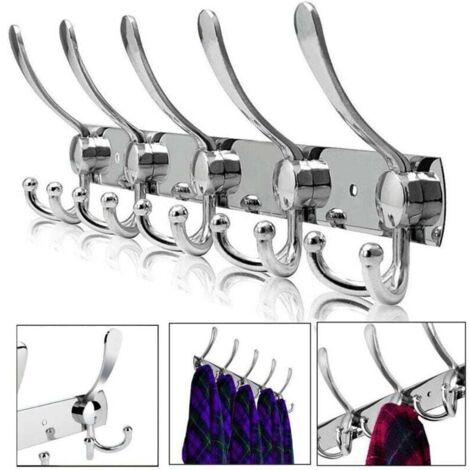 Appendiabiti da parete in acciaio inox, ganci per cappotti, asciugamani e accappatoi (argento, 15 ganci, 1 pz.)