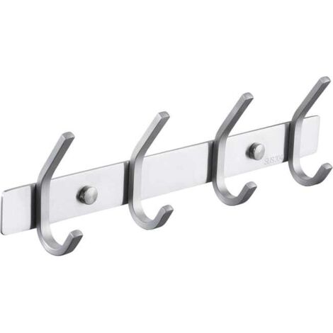 Appendiabiti da parete in acciaio inox SUS304, per bagno, nero opaco (argento spazzolato, 4 ganci)