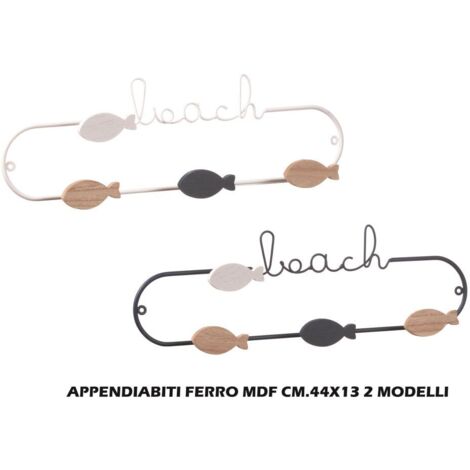 Appendiabiti da Parete in Ferro e Legno Mdf con 4 Ganci 44 x 13 cm 2 Colori