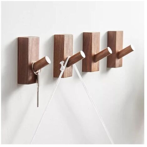 Appendiabiti da parete in legno KZQ, gancio da parete autoadesivo, gancio da ingresso, appendiabiti per bambini, gancio da parete (rettangolo noce nero-4 pezzi)