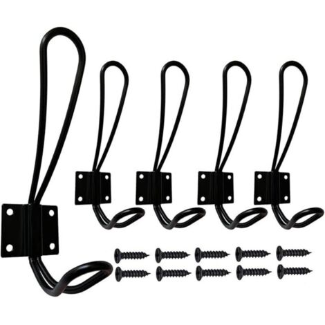 Appendiabiti da parete nero, set da 5 pezzi di ganci e pioli in metallo resistente in stile retrò per la casa, con viti per ingresso, bagno, toilette, cucina e mobili.