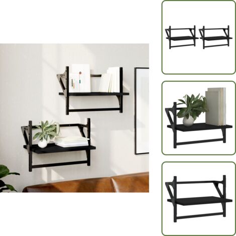 Appendiabiti da parete - vidaXL Mensole da Parete con Aste 2 pz Nere 40x25x30 cm - Mensole a muro