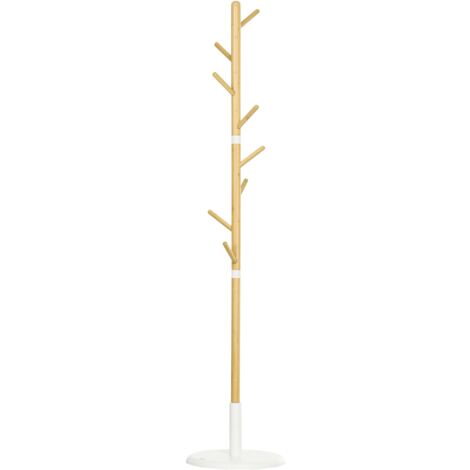 Appendiabiti da Terra 8 Ganci 37,8x175,6 cm in Bambù Legno e Metallo Legno/Bianco