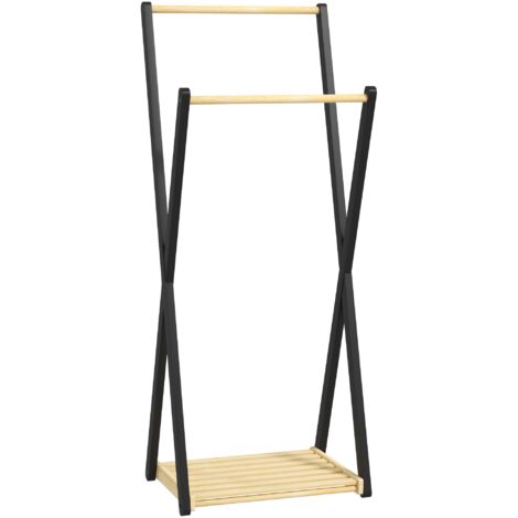 Appendiabiti da Terra con 2 Barre e Ripiano Inferiore Design Moderno 61x45x152 cm in Legno