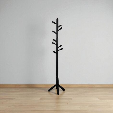 Appendiabiti da terra in legno con 9 ganci base tre piedi altezza 180 cm Nero