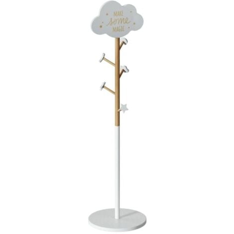 Appendiabiti da Terra per Bambini Miroytengo Cloud 35 cm in Melamina - Design Elegante nei Colori Bianco e Rovere per Organizzare con Stile