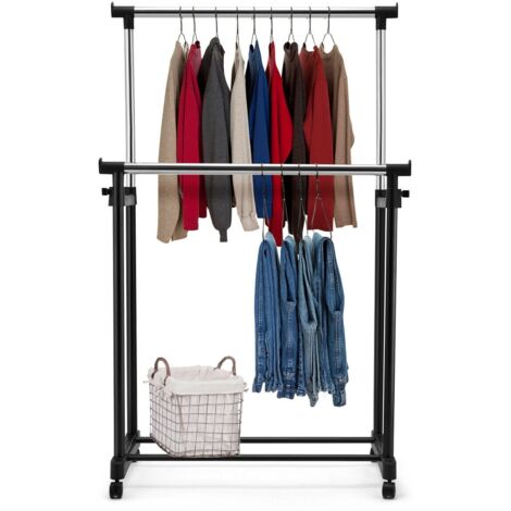 Appendiabiti doppio di metallo con ruote regolabile 86x43x94-168cm