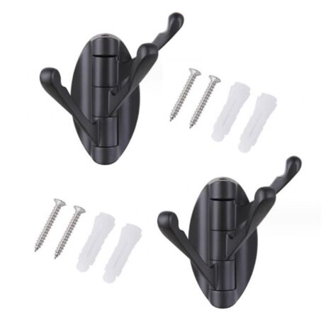 BEBUSINGOTO Appendiabiti girevole da parete in acciaio inox (nero), confezione da 2, con 3 bracci pieghevoli, appendiabiti/gancio/portasciugamani girevole a 180°.