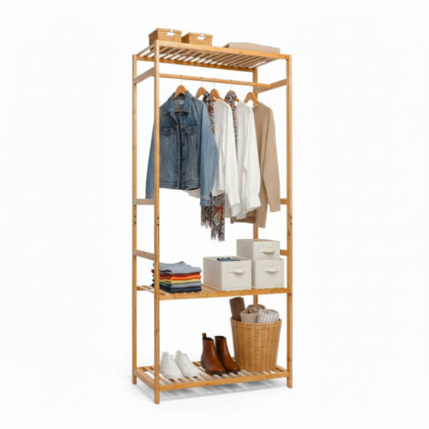 Appendiabiti in bambù con baldacchino porta scarpe 160x68x36cm 7house