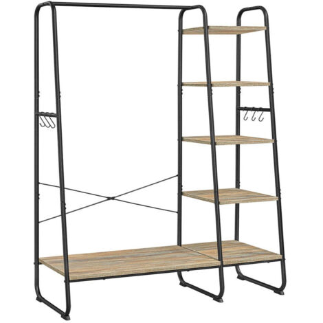 Appendiabiti indipendente scarpiera ingresso/guardaroba 45 x 120 x 160 cm con 5 ripiani portaoggetti e 6 ganci per camera da letto soggiorno corridoio stile industriale marrone 120007095