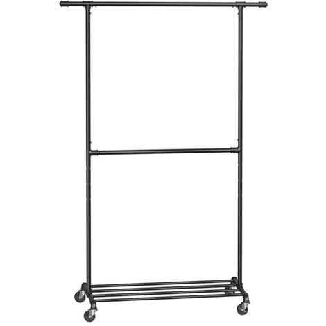 Appendiabiti industriale su ruote portata 110 kg doppia barra metallica robusto espositore commerciale nero 120007069