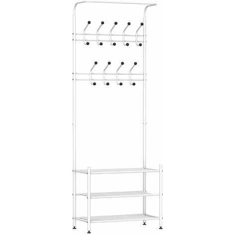 Appendiabiti Panchina Per Ingresso Con Scarpiera In Acciaio Bianco 67x30x185 Cm