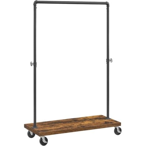 Appendiabiti per Carichi Pesanti, Barra di Sospensione Regge Fino a 90 kg, Appendiabiti a Tubi Mobile in Stile Industriale con Ripiano, Rotelle Bloccabili, per Lavanderia, Nero