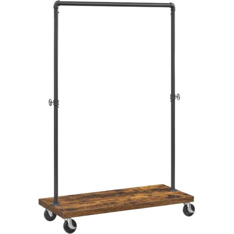 main image of "Appendiabiti per Carichi Pesanti, Barra di Sospensione Regge Fino a 90 kg, Appendiabiti a Tubi Mobile in Stile Industriale con Ripiano, Rotelle Bloccabili, per Lavanderia, Nero HSR65BX - Nero"