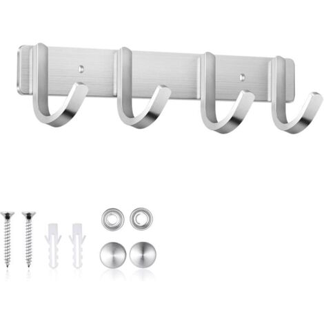 Appendiabiti/portasciugamani da parete in acciaio inox da 30 cm con 4 ganci e fissaggio a vite per camera da letto e bagno