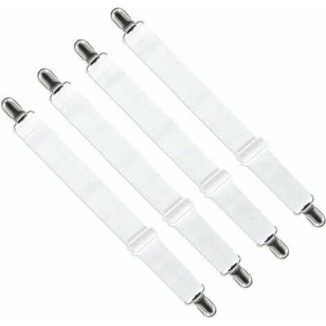 Appendiabiti regolabile (da 65 cm a 150 cm), cinghia di fissaggio regolabile per lenzuola, copridivani e copriasse da stiro (bianco, set da 4)
