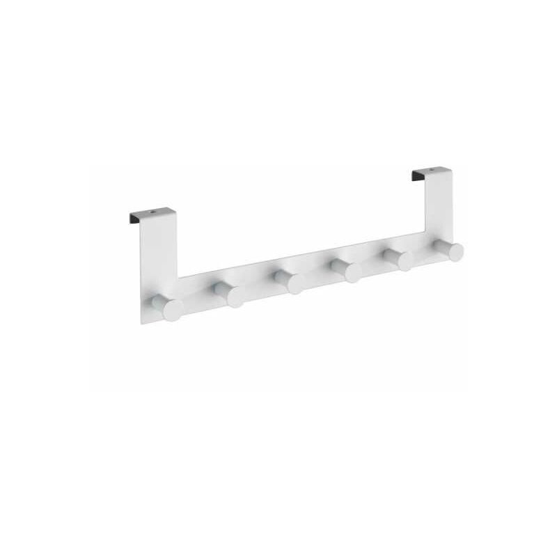 Appendiabiti da porta sospeso Celano, 6 ganci per asciugamani o cappotti, installazione senza foratura, Acciaio, 39x11x5,5 cm, bianco - Wenko