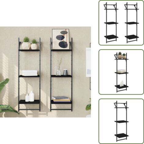 Appendiabiti - vidaXL Mensole a Muro con Aste 3 Livelli 2pz Nere 30x25x100 cm - Armadietto a parete