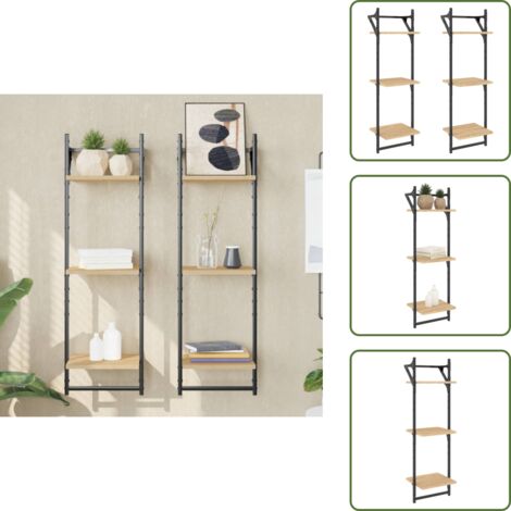 Appendiabiti - vidaXL Mensole a Muro con Aste 3 Livelli 2pz Rovere Sonoma 30x25x100cm - Armadietto a parete