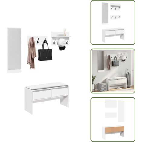 Appendiabiti - vidaXL Set Mobili da Ingresso 4 pz Bianco in Legno Multistrato - Specchio da ingresso