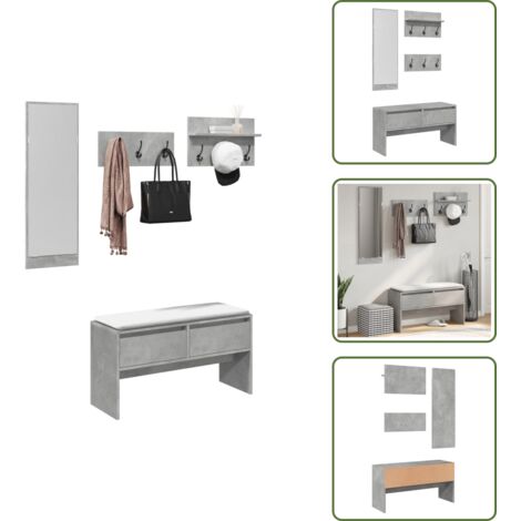 Appendiabiti - vidaXL Set Mobili da Ingresso 4 pz Grigio Cemento in Legno Multistrato - Specchio da ingresso