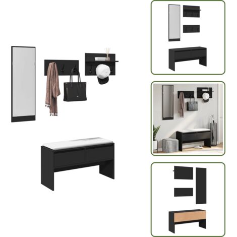 Appendiabiti - vidaXL Set Mobili da Ingresso 4 pz Nero in Legno Multistrato - Specchio da ingresso