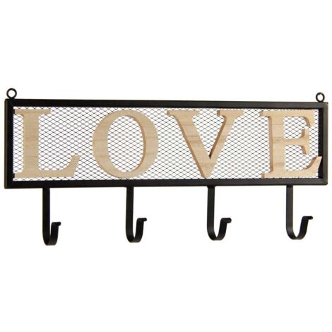 APPENDINO IN METALLO CON APPLICAZIONE IN LEGNO SCRITTA LOVE 46 X 20 X 6 CM