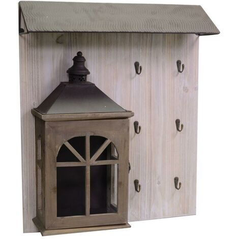 Appendino legno 6 posti con lanterna marrone cm 55