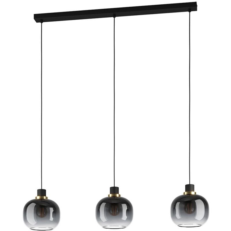 Image of Lampadario Contemporaneo Oilella 3 Luci Acciaio Nero e Ottone Diffusore Nero - Nero