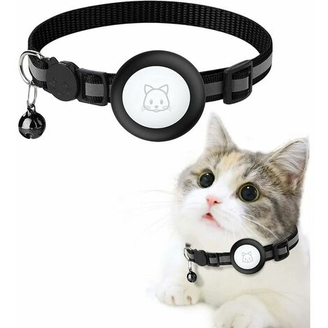 Apple Air Tag cat collar with safety clasp and bell, 1cm wide reflective cat collar with AirTag bracket, compatible with Apple AirTag cat