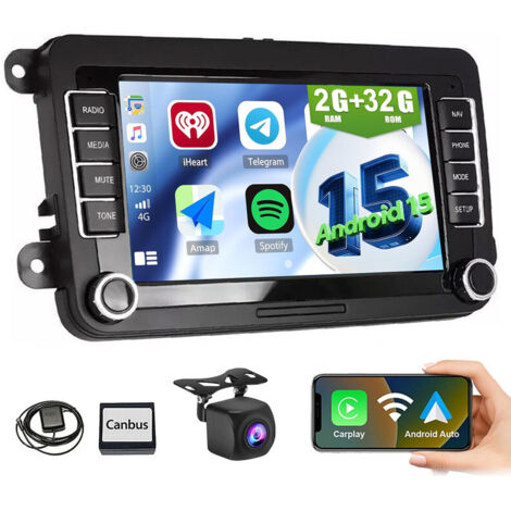 Apple CarPlay pour VW Golf 5/6 Plus, Touran, Caddy T5, Android 15, Autoradio avec navigation - 2+32G CAM