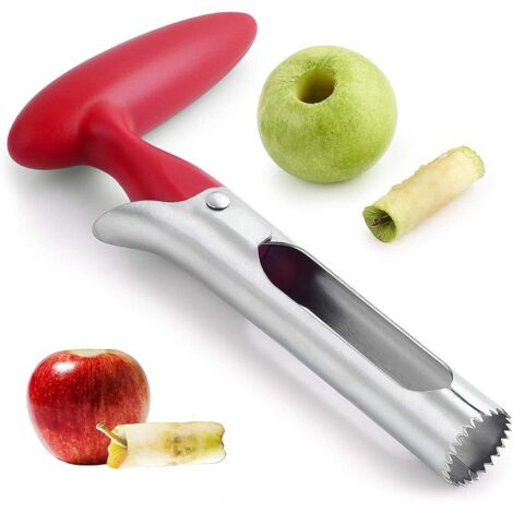 Apple Core Remover Vide-pomme Vide-pomme en acier inoxydable Poignée angulaire ergonomique avec dents pointues Noyau pomme ou poire pour la cuisine, Rouge, 1 pièce