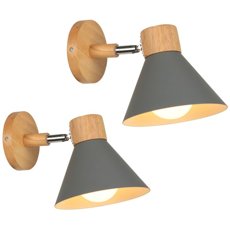 Appliques Murales Vintages Industrielles Lampe Murale en Métal et Bois Suspension Luminaire Réglable Gris Ø17,5CM - 2Pcs