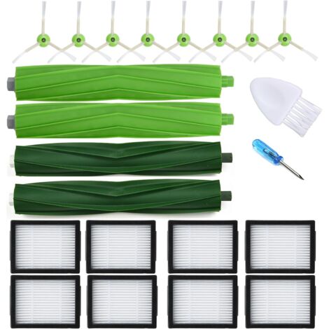 Applicabile agli aspirapolvere iRobot Roomba i3 i3+ i4 i6 i6+ i7 i7+ i8 i8+J7 J8/Plus E5 E6 E7 serie I, E e J 2 set di spazzole in gomma 8 filtri HEPA 8 spazzole per superfici