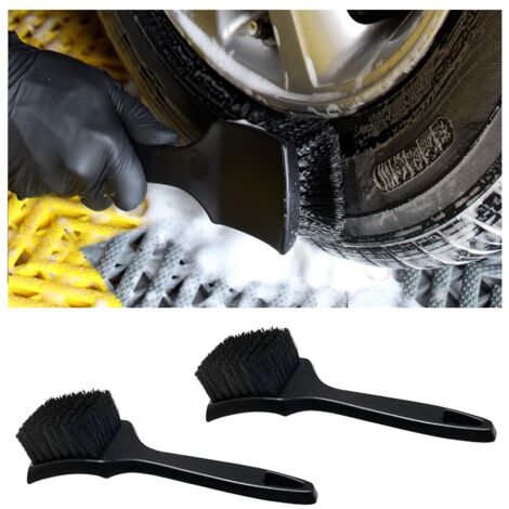 Applicable 2 Pièces Brosses De Nettoyage pour Roues De Voiture, Brosse d'entretien Jantes Pneus Voiture, Outil Lavage Brosse Pneu pour Voitures, Entretien Jante pour Voiture, Moto Et Vélo(Noir)