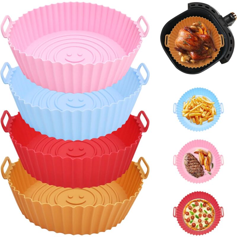 Applicable 4PCS Panier Réutilisable Silicone Rond Friteuse à Air en Silicone Pot Antiadhésif Avec Motif de Visage Souriant Doublure Friteuse en