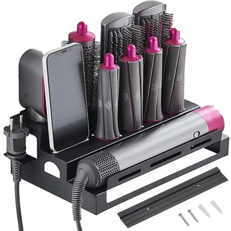 Applicable à Support Rangement pour Dyson, Support Mural Support pour Fer à Friser pour Dyson Airwrap Accessoires Support Mural Support 3 étages Maison Salle Bain Alliage D'aluminium Pas Perçage étagè