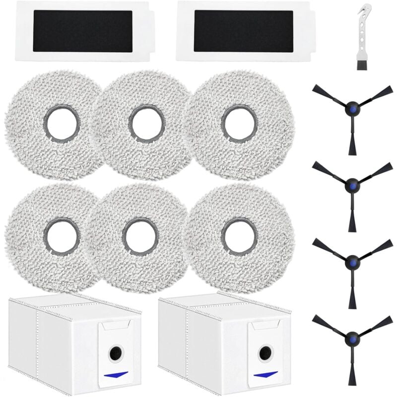 Applicable Accessoires pour ECOVACS DEEBOT T30 Pro Omni / T30 Omni Robot aspirateur pièce de Rechange, 6 Chiffon + 2 Sac à poussière + 4 brosses