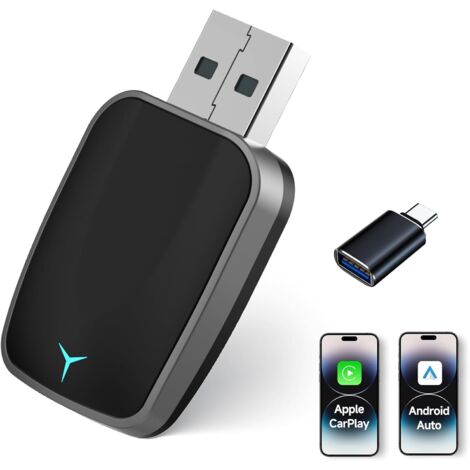 Applicable Adaptateur Carplay sans fil 2 en 1 : convertit le câble Apple CarPlay/Android Auto - Adaptateur en sans fil, Plug & Play, Automat Verb, sans délai, avec port USB A/C pour iOS 10+ et Android