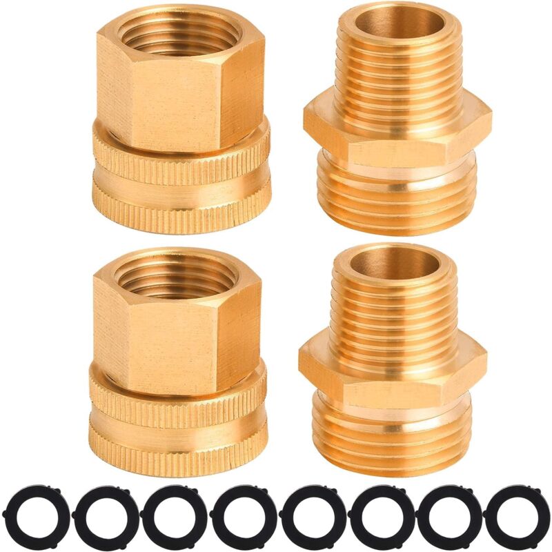 Applicable Adaptateur de tuyau d'arrosage 3/4' GHT à 1/2' NPT, double connecteur mâle et femelle en laiton, avec 8 rondelles supplémentaires