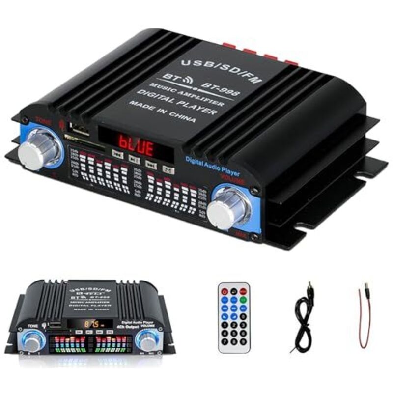 Applicable Amplificateur Audio Numérique avec Écran LCD, Amplificateur Sonore Numérique 4 Canaux pour Systèmes Audio Domestiques, Voiture, Subwoofer,