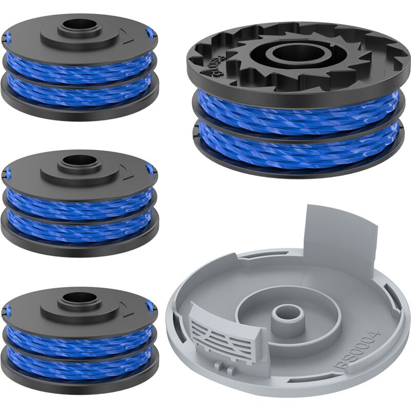 Applicable Bobines de fil, compatibles avec Ryobi RLT4027, RLT5027 et RLT6030, interchangeables originales RAC123. (4 bobines de fil de rechange + 1